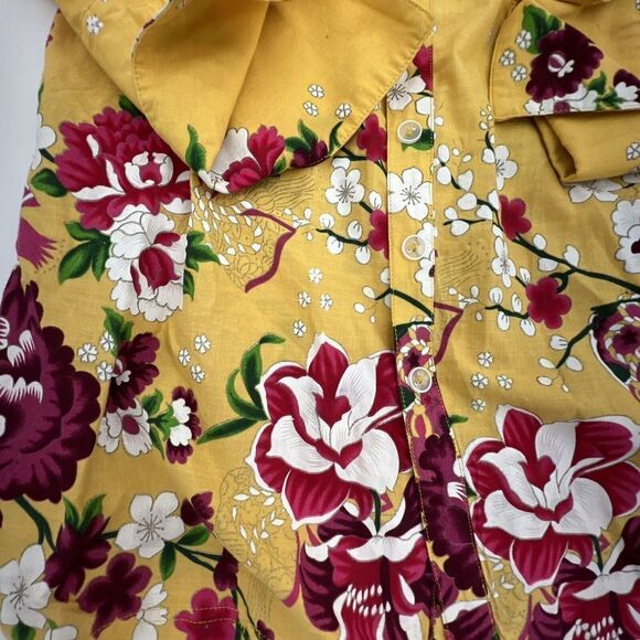 Soft Surroundings Top Size M Emiko Shirt Yellow Floral Print Button Front Tunic - Picture 2 of 4